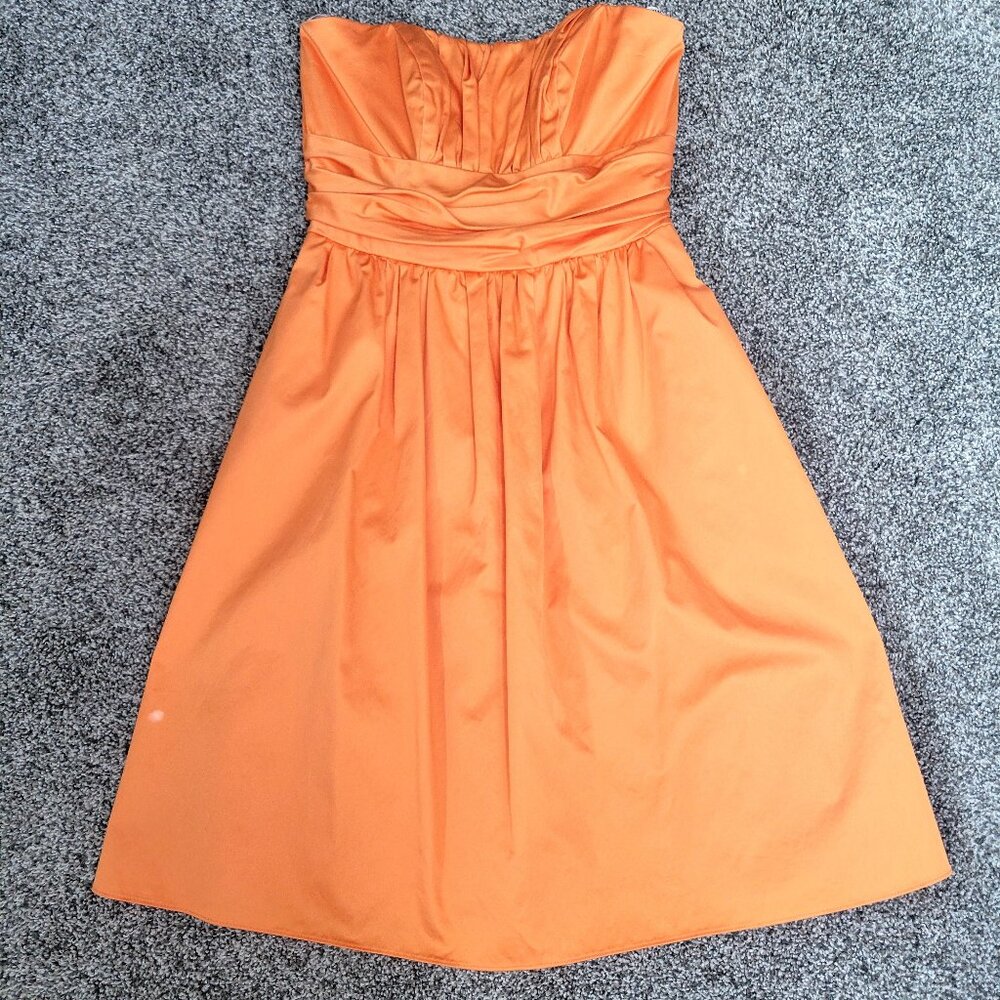 David's Bridal Strapless Orange Fit & Flare Dress 100% Cotton